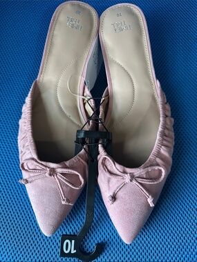 NWT Time and Tru Blush Pink Suede Pointed-Toe Bow Kitten Mule 🥳